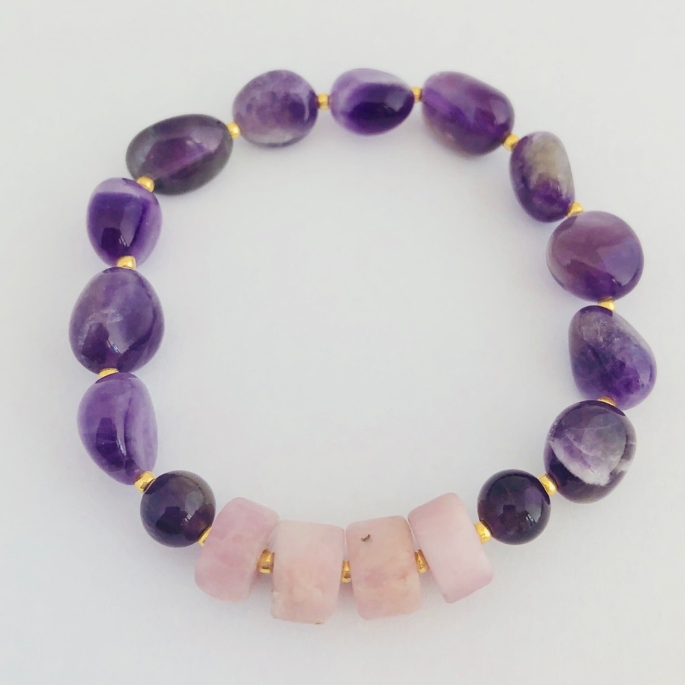 GEMSTONE | Kunzite & Amethyst Nugget Bracelet-699 - Picture 2 of 2